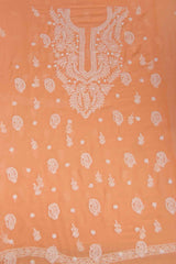 Arsh Handcrafted Salmon Orange Georgette Unstitched Chikankari 3pc Suit