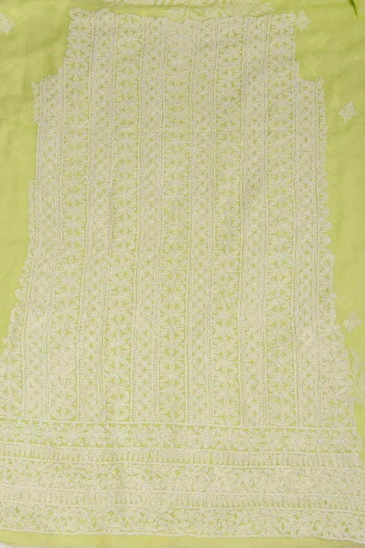 Arsh Handcrafted Neon Green Georgette Unstitched Chikankari 3pc Suit Set