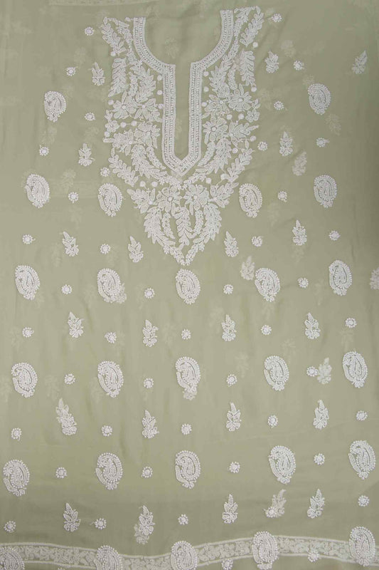 Arsh Handcrafted Moss Georgette Unstitched Chikankari 3pc Suit