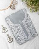 Arsh Handcrafted Grey Georgette Unstitched Chikankari 3pc Suit