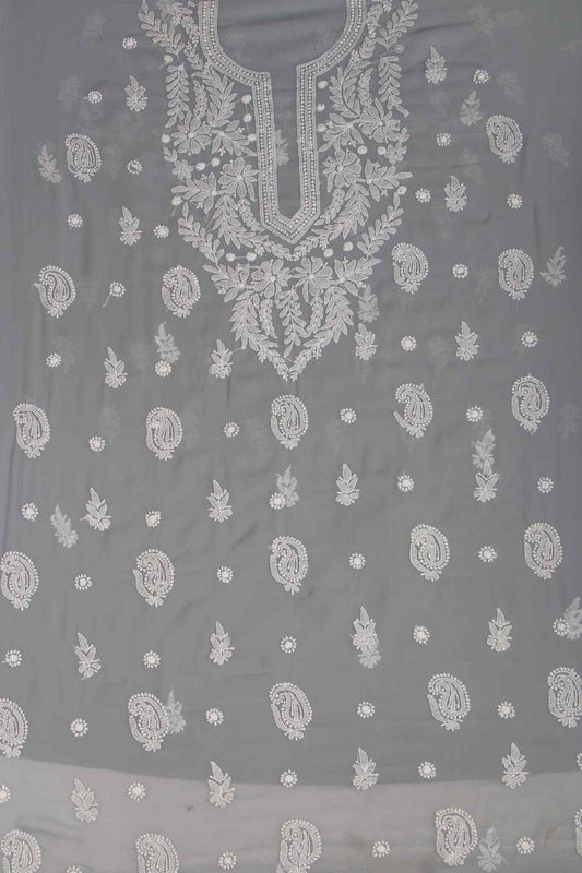 Arsh Handcrafted Grey Georgette Unstitched Chikankari 3pc Suit