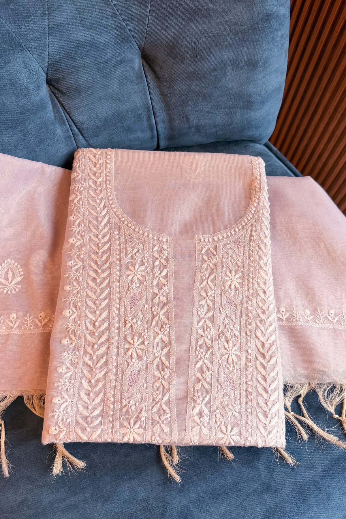 Arsh Handcrafted Pure Tissue Kurti and Dupatta Chikankari Set