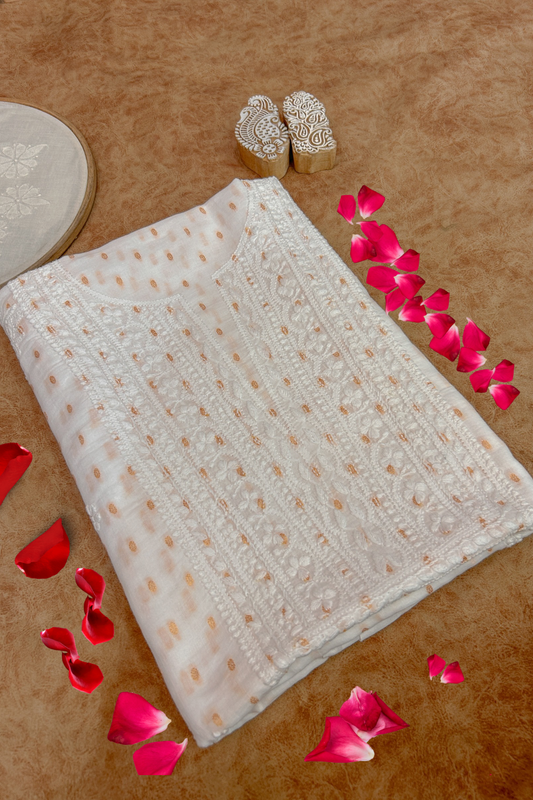 Arsh Handcrafted Pure MulMul Banarasi Booti Unstitched Chikankari Kurti Piece