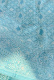 Arsh Handcrafted Blue Cotton Unstitched Chikankari Front Jaal 3pc Suit