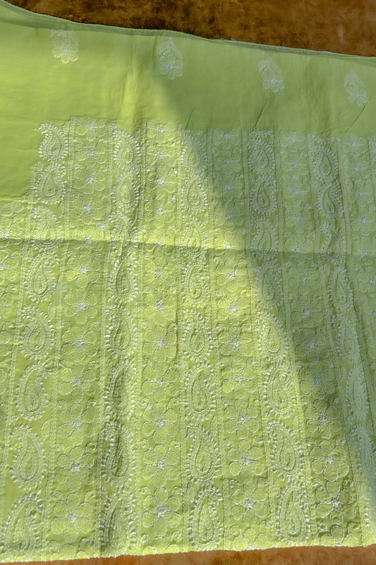 Arsh Handcrafted Green Cotton Unstitched Chikankari 3pc Suit Set