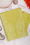 Arsh Handcrafted Pista Green Cotton Unstitched Chikankari Front Jaal 3pc Suit