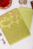 Arsh Handcrafted Green Cotton Unstitched Chikankari 3pc Suit